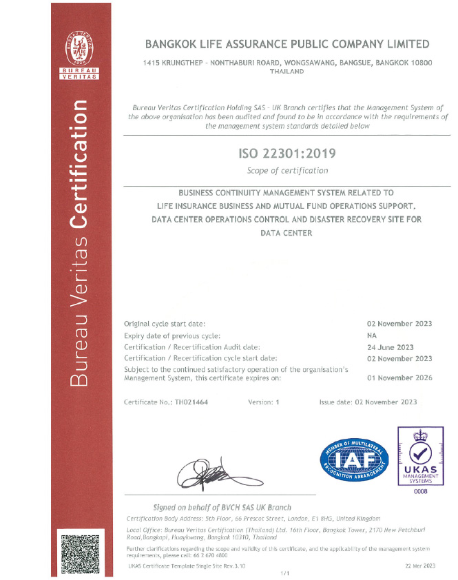 การรับรองระบบ ISO/IEC 22301:2019 ระบบบริหารจัดการความต่อเนื่องทางธุรกิจ